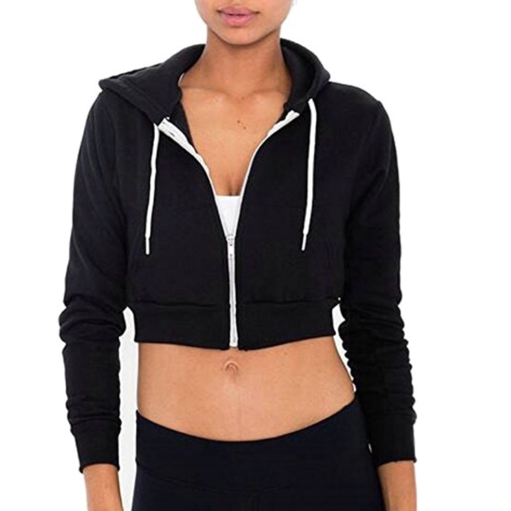 Black crop top zip up hoodie